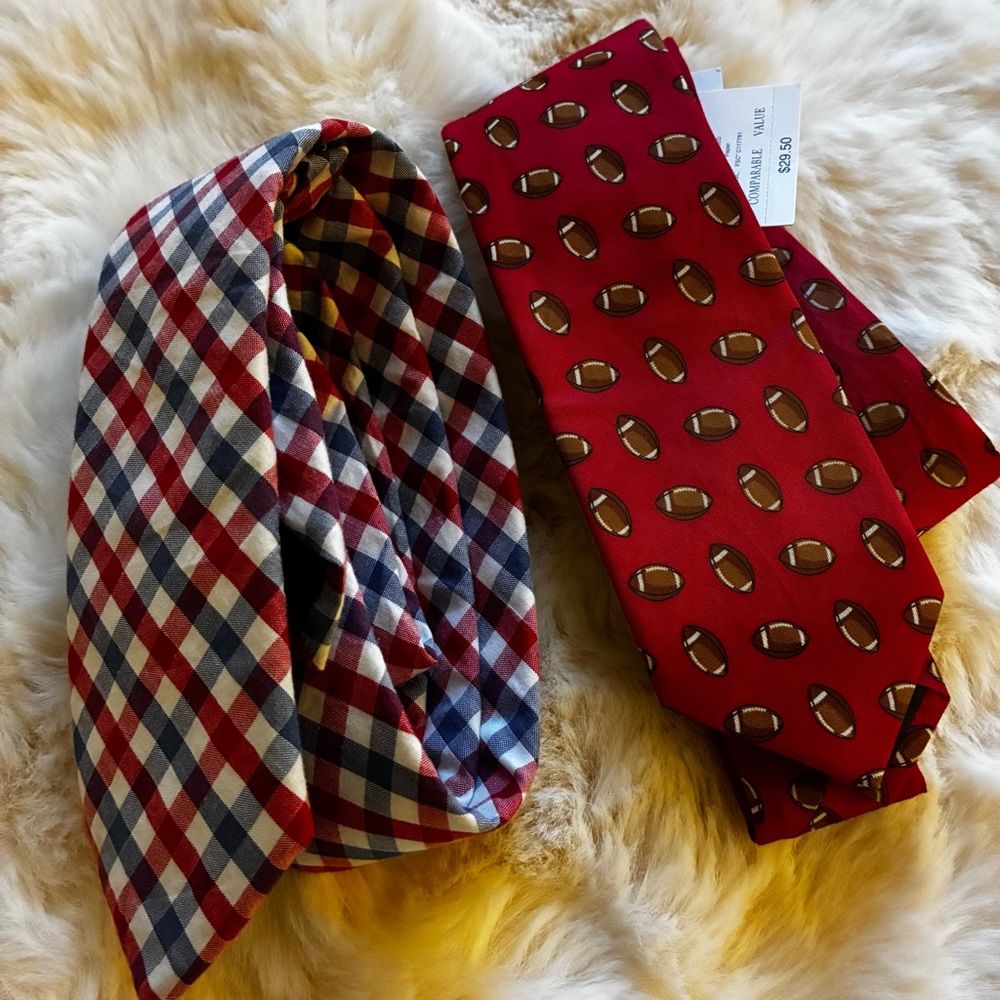 Bundle (2) Crewcuts NWT red football necktie 52” & red & blue necktie cotton